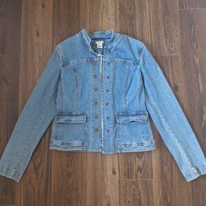 💙 Vintage Cache Military Style Denim Jeans Jacket Size 8 Fitted Cotton Preppy S